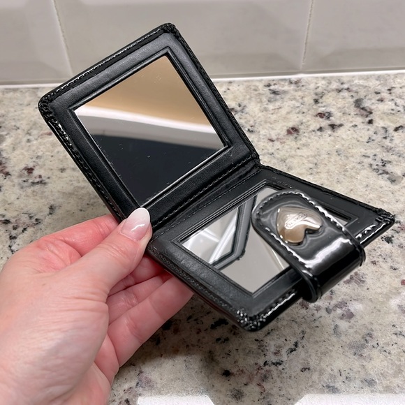 Coach Black Patent Leather Compact Mirror with Heart Accent EUC - Picture 7 of 10